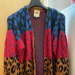 Leopard colorblock Farm Rio oversized cardigan